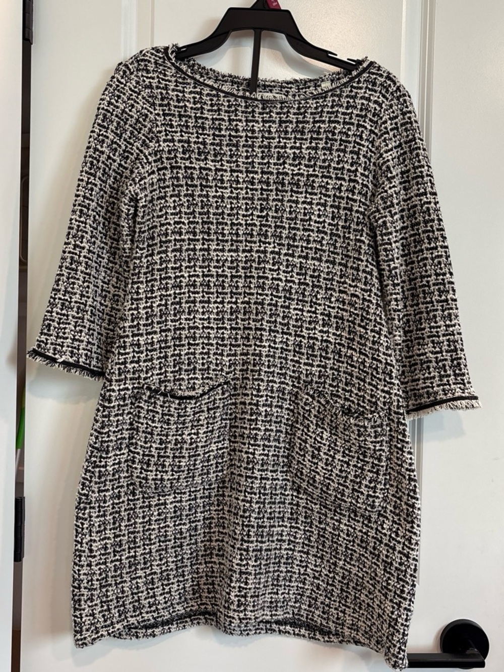 Max Studio Black and White Tweed Shift Dress with Pockets